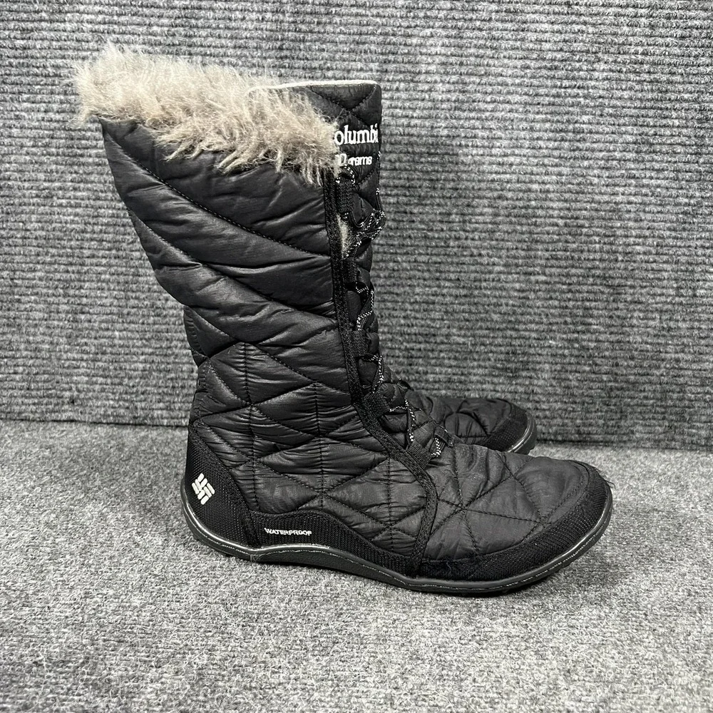 Columbia Boots Womens Size 9 Black Waterproof Quilted Fur Snow Winter YL5164-011